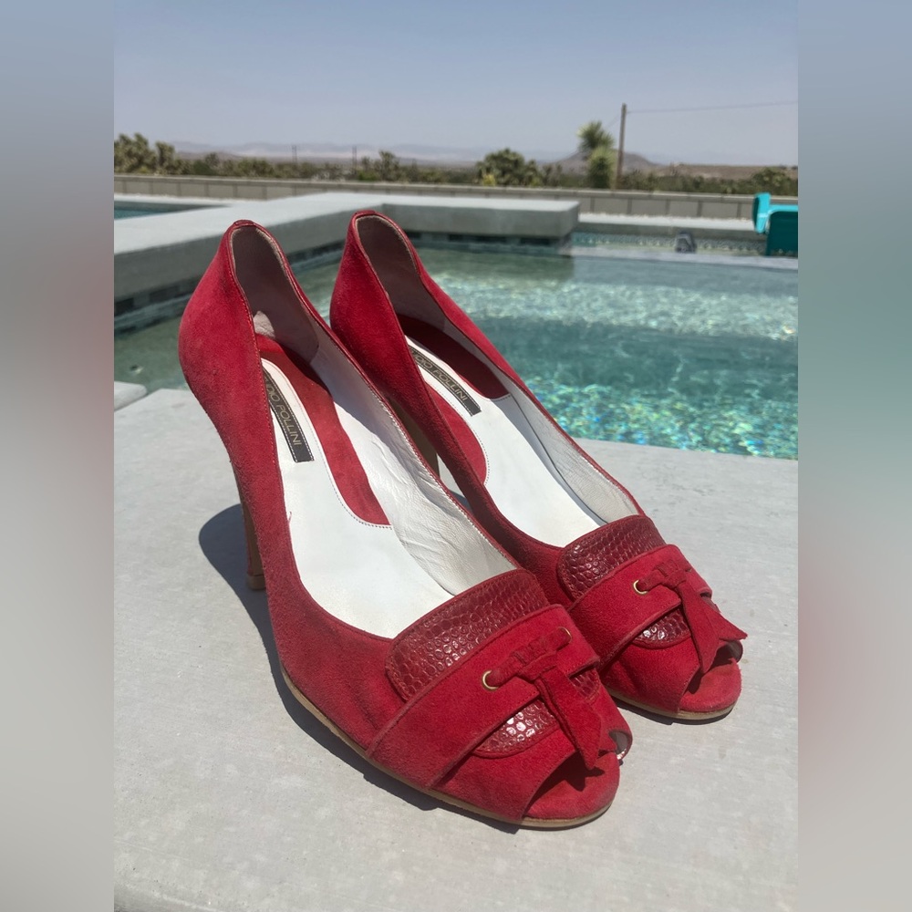 Studio Pollini Red Suede Peep-Toe Heels